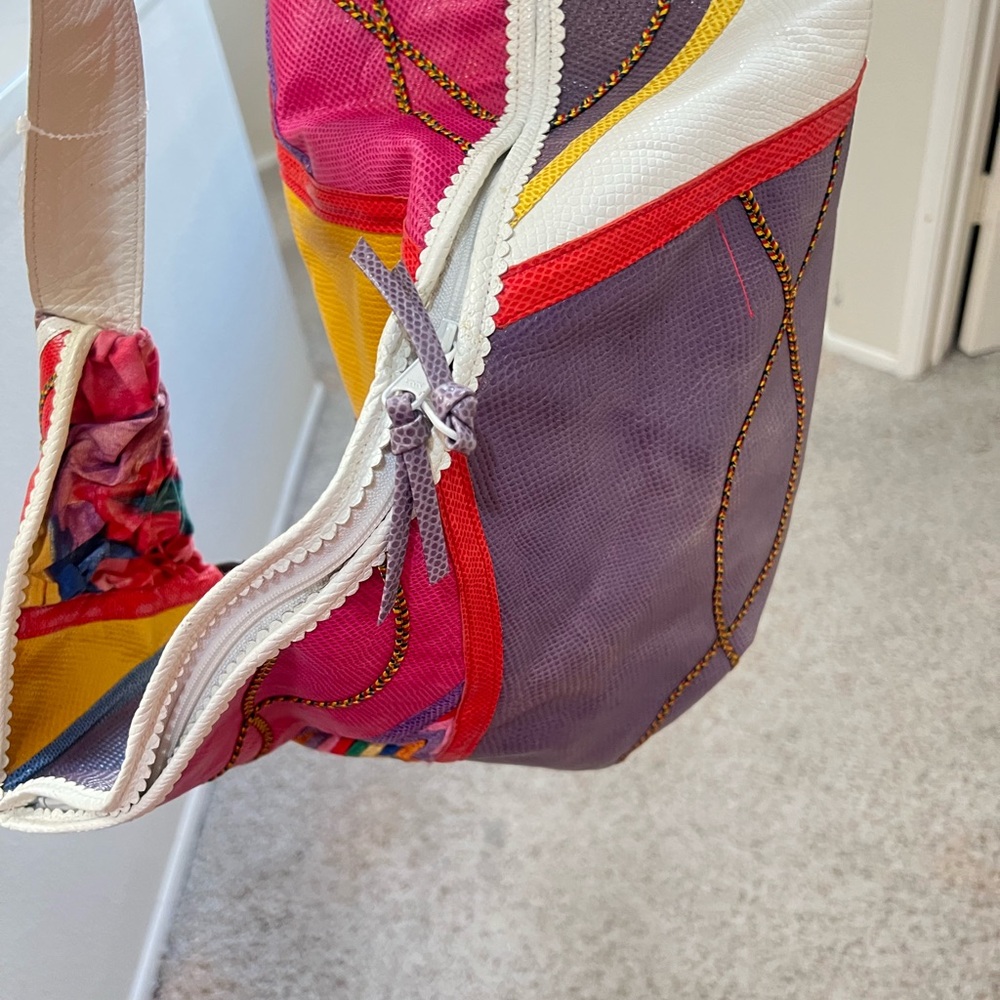 Colorful Patchwork Extra Large Shoulder Sling Lea… - image 13